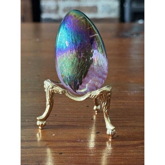 Vintage 1989 Mount Saint Helens Ash Iridescent Art Glass Egg Paperweight Signed - Picture 2 of 15